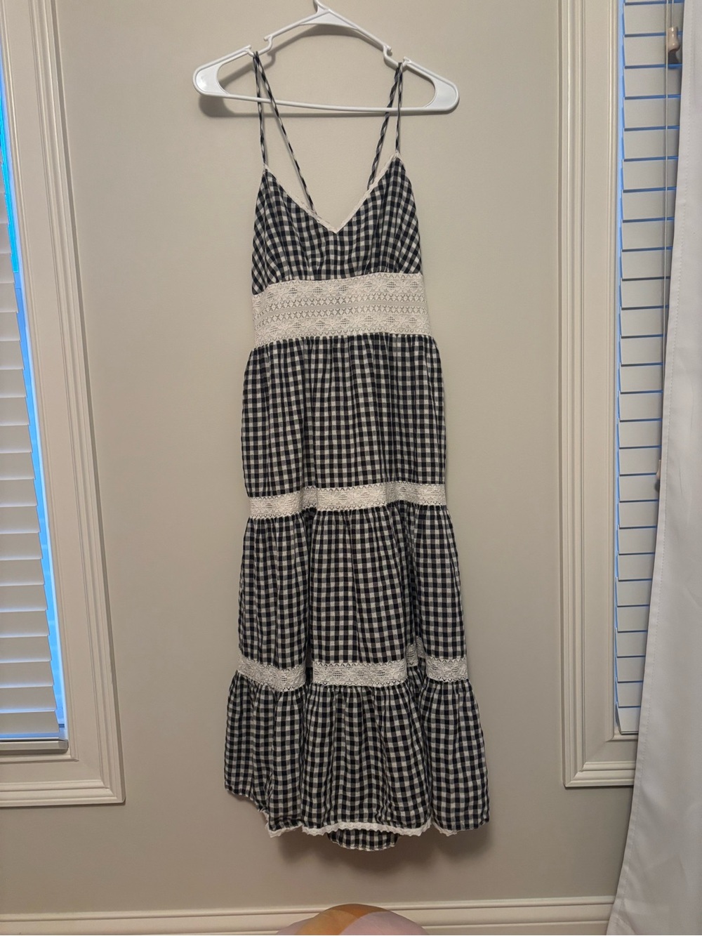 American Eagle Outfitters Black and White Gingham Tiered Dress